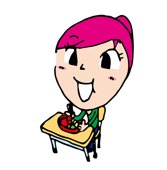 お昼の昼食でおいしそうにお弁当を食べる女子学生の無料イラスト画像素材 Girl_Eat_Lunch