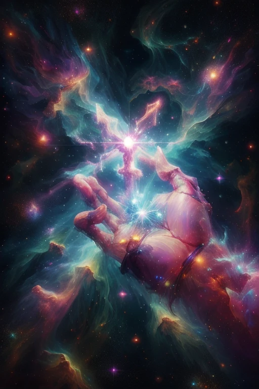 かっこいい宇宙の星々と銀河を握る大きな星の手のスマホ壁紙