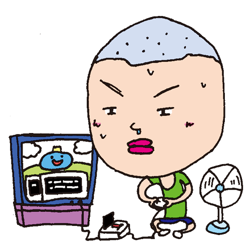 【無料イラスト素材】昔の夏休みは少年と扇風機とファミコン【坊主頭】
