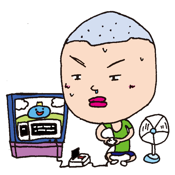 【無料イラスト素材】昔の夏休みは少年と扇風機とファミコン【坊主頭】