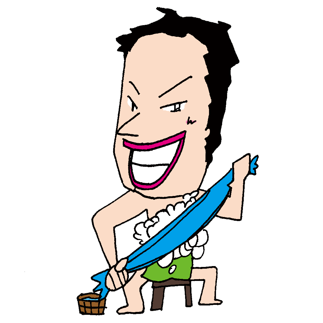 【無料イラスト素材】銭湯で背中を流す仕事帰りのおじさん【いいお風呂のお湯加減】