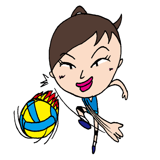 【無料イラスト素材】女性バレーボール選手のアタック【ちょっといじわる風ポップ調のコミカルキャラ】