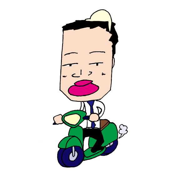 【無料イラスト素材】スクーターで仕事に向かうサラリーマン【原付が似合うおじさん】