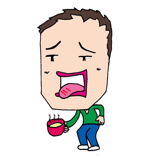 【無料イラスト素材】熱い飲み物で火傷してしまう男の人【舌を火傷】