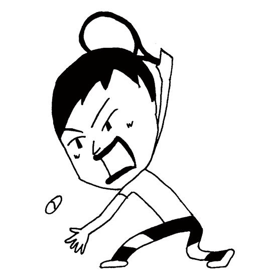 【無料イラスト素材】テニス選手のテニスボールを打ち返す瞬間_モノクロ