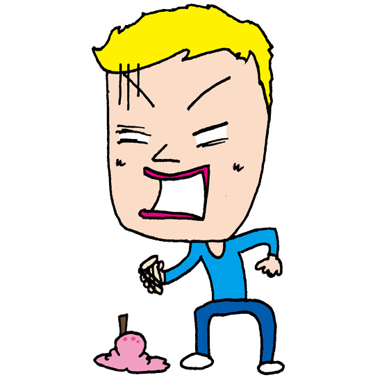 【無料イラスト素材】アイスクリームを落して悲しむ男性