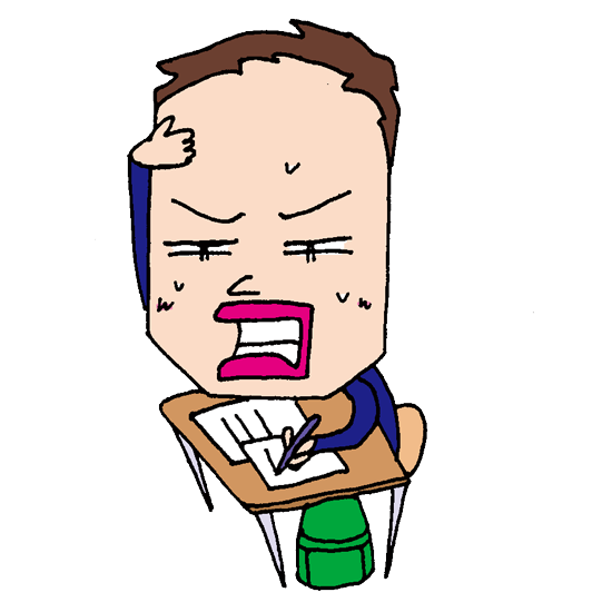 【フリーイラスト素材】学校の試験問題に悩む学生