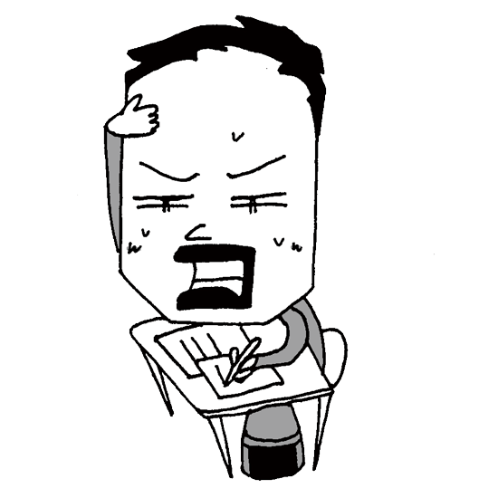 【フリーイラスト素材】学校の試験問題に悩む学生