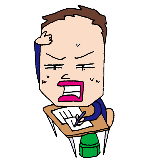 【フリーイラスト素材】学校の試験問題に悩む学生