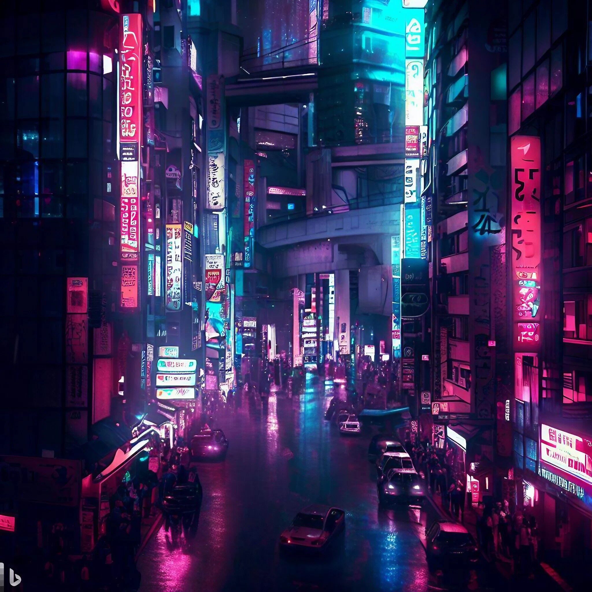 サイバーパンク風の渋谷＆新宿のかっこいい街中とネオン街
