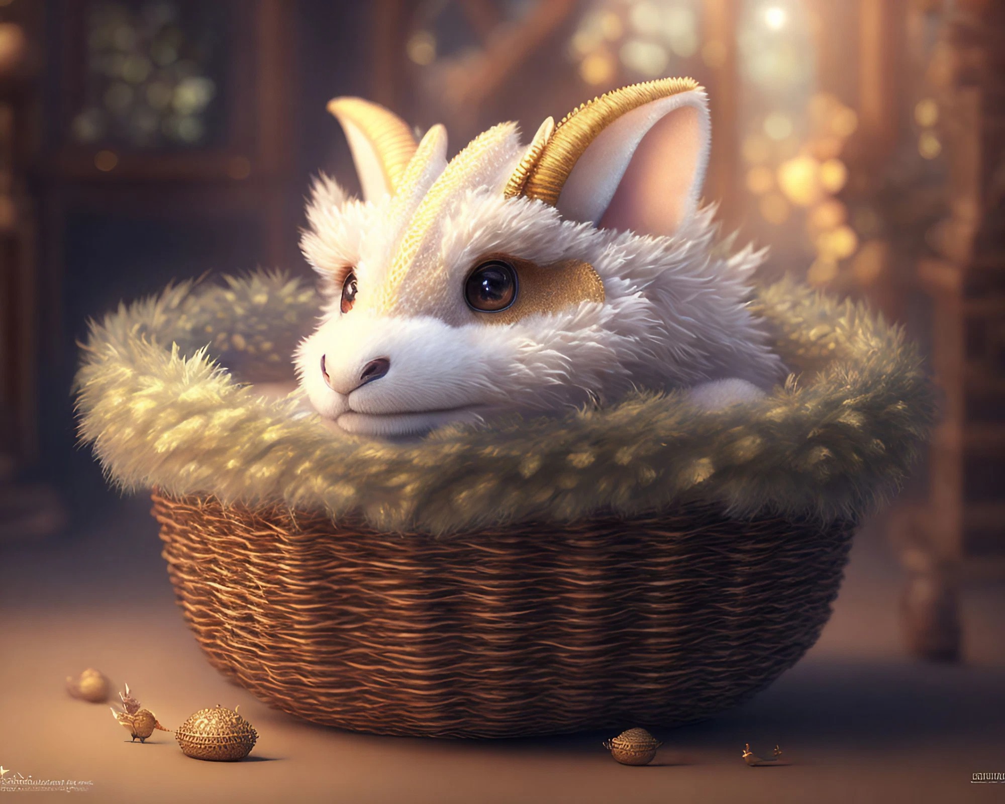 小さいペットのカゴの中のホワイトドラゴンとファンタジーなかわいい動物の無料画像