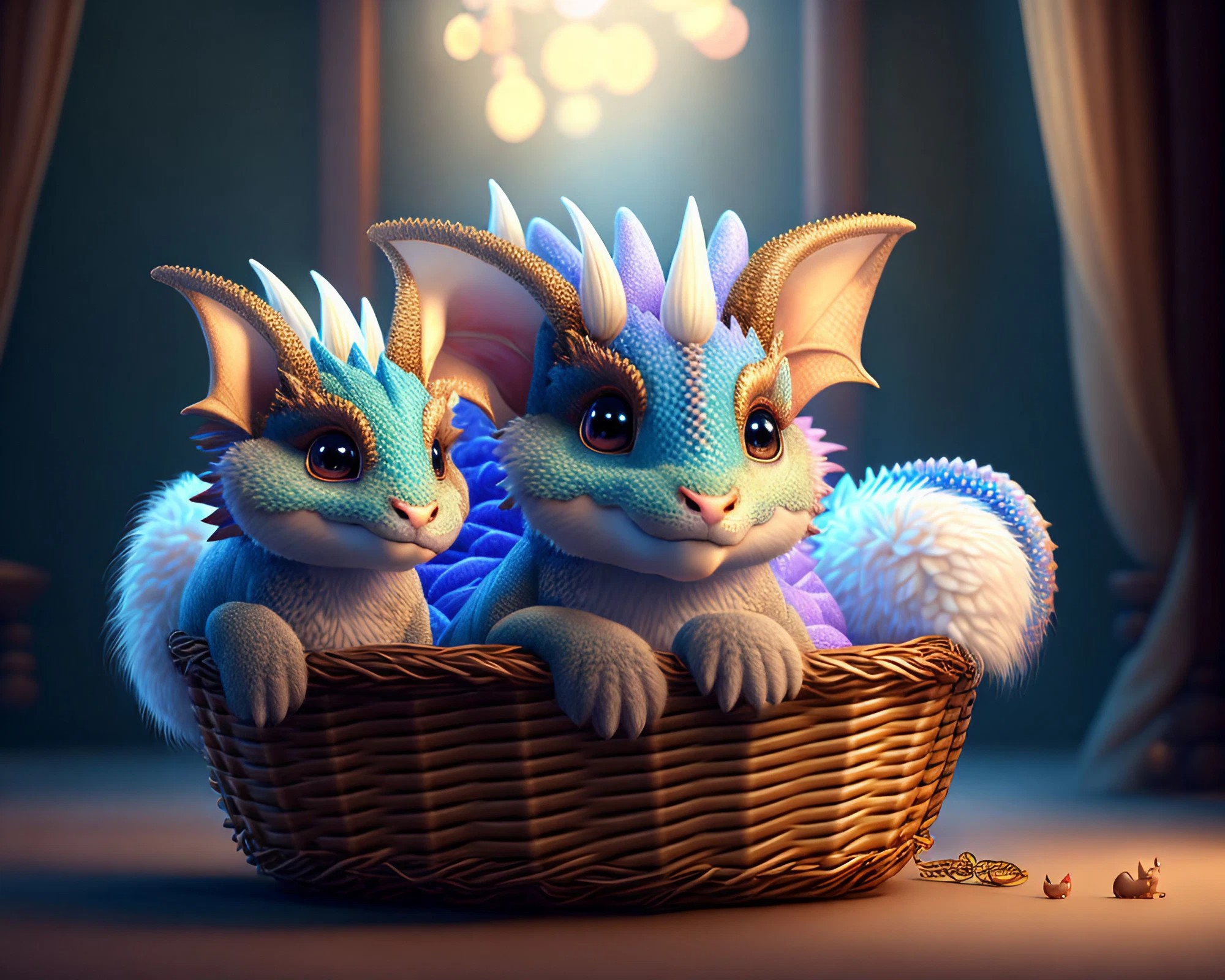 小さいペットのブルードラゴンとファンタジーな世界のかわいい動物の無料画像