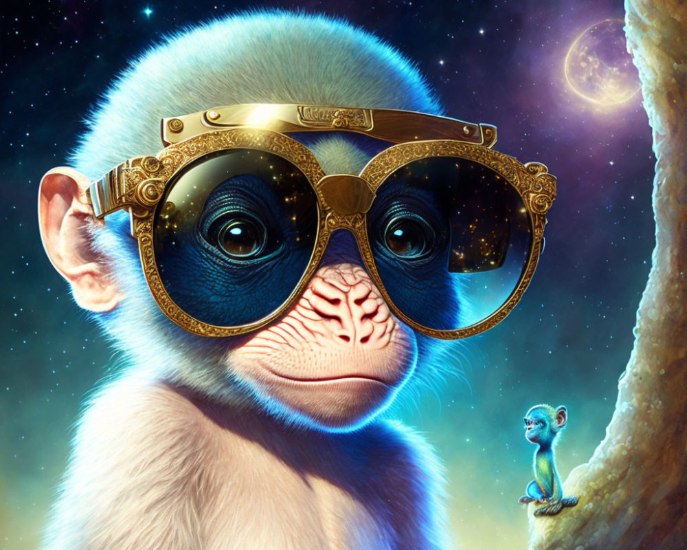 金のサングラスをかけたかわいい青い猿の3D風フリーイラスト