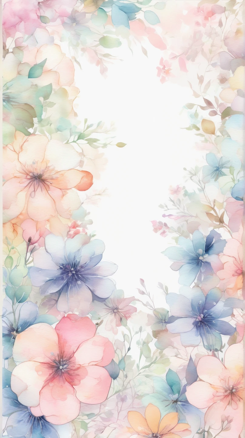 綺麗で淡く美しい幻想的な花の水彩画のスマホ待ち受け背景壁紙画像