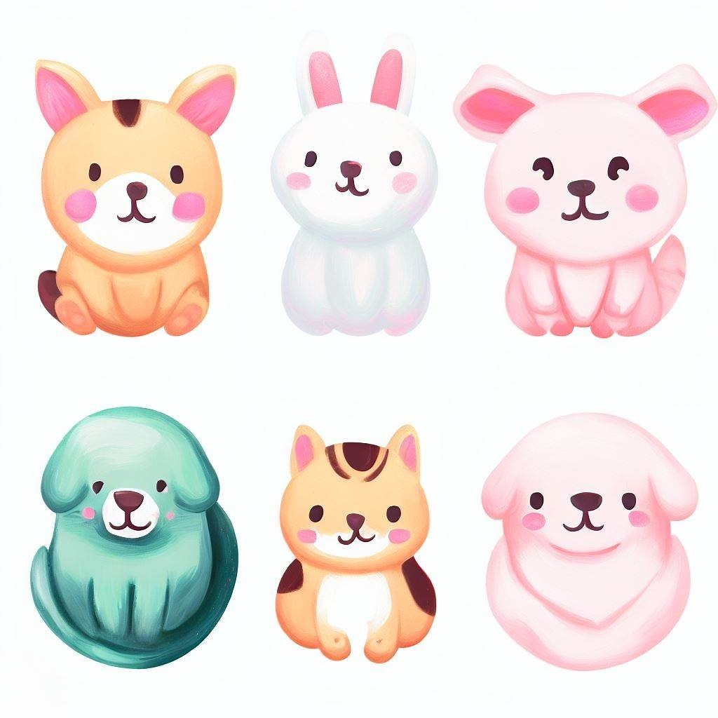 カラフルパステルカラーのかわいい犬と猫と兎の無料アイコン素材