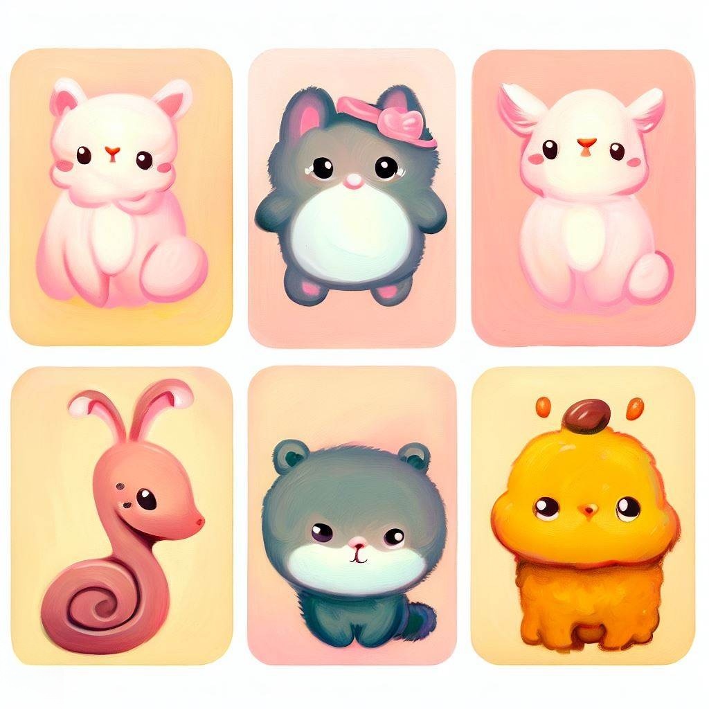 カラフルパステルカラーのゆるキャラなかわいい動物アイコンの無料素材