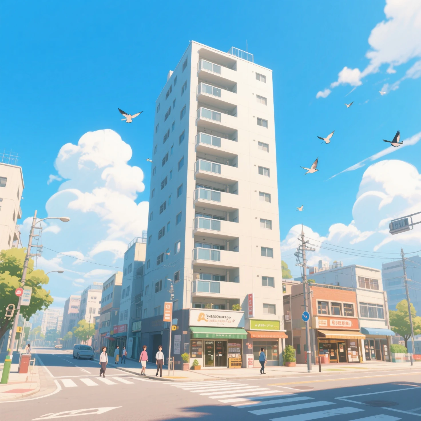 夏の陽ざしの中の美しい街並みと綺麗な昼の青空と雲01