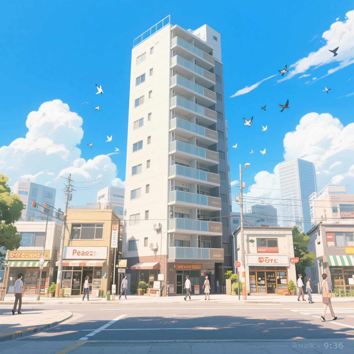 夏の陽ざしの中の美しい街並みと綺麗な昼の青空と雲02