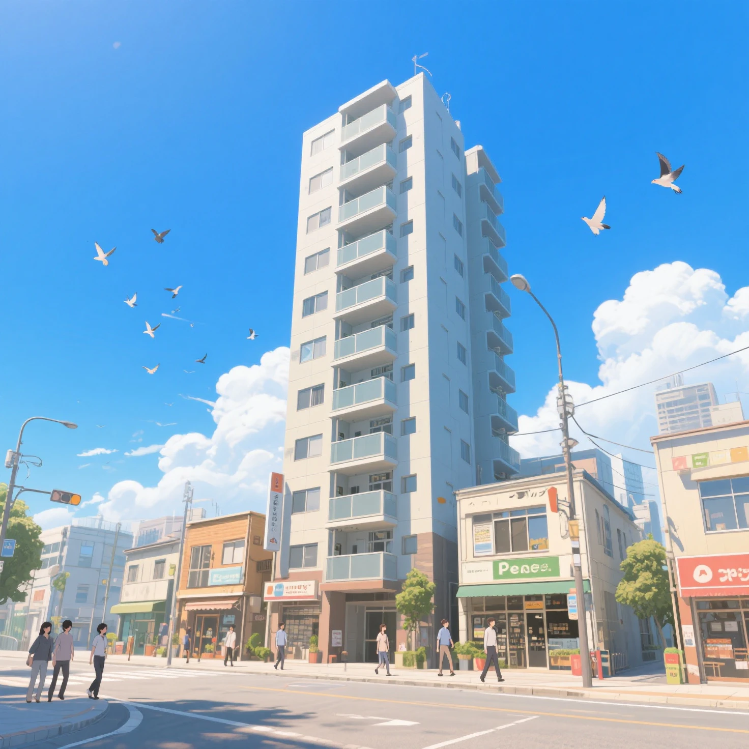 夏の陽ざしの中の美しい街並みと綺麗な昼の青空と雲03