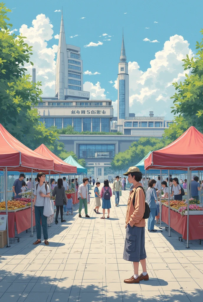屋台と美しい青い空と夏の風景イラスト画像素材