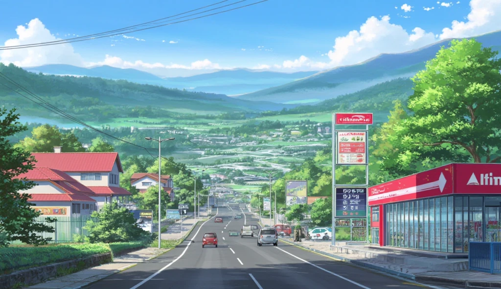 日本のコンビニと田舎道の美しい風景ときれいな青い空02