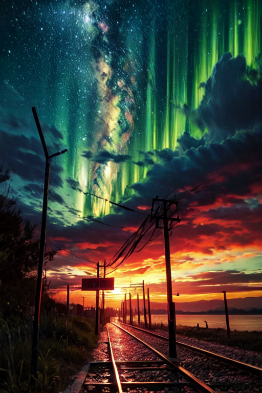 美しいオーロラと夕日の癒しのスマホ壁紙画像素材01