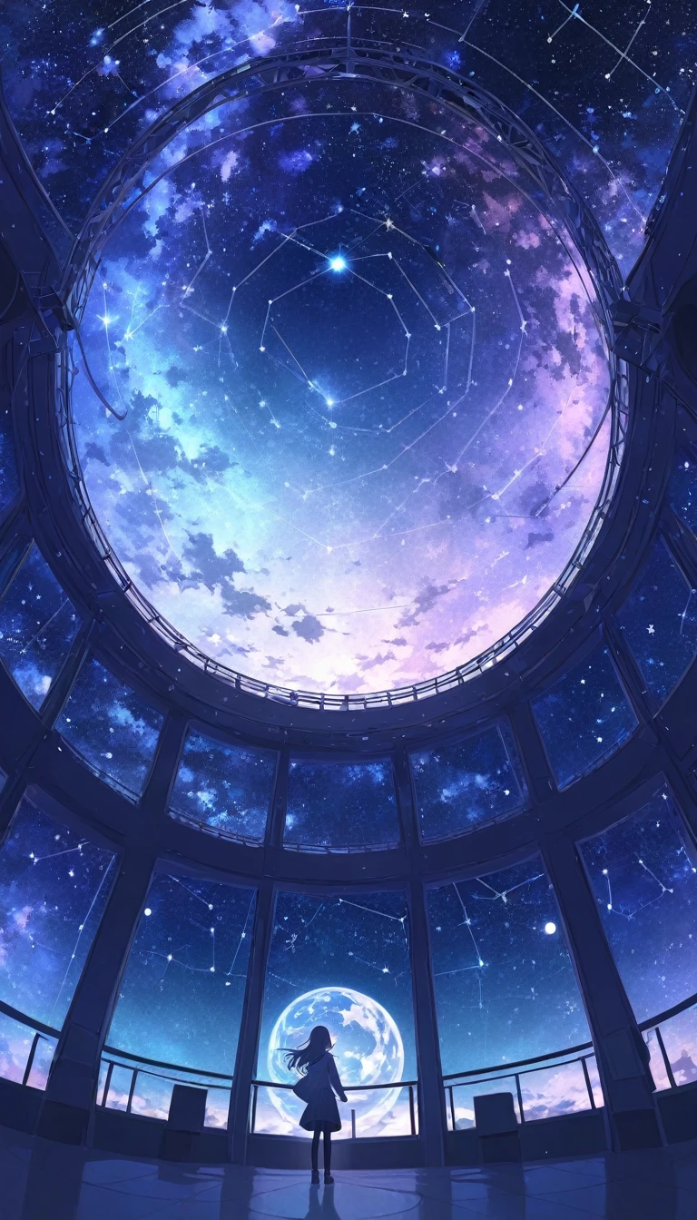 美しくかっこいい星空と天体観測の少女の幻想的なスマホ壁紙