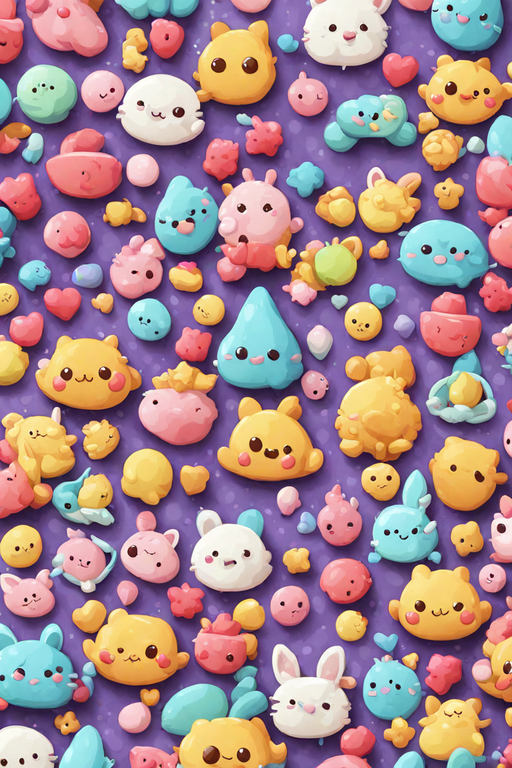 KAWAII粘土風のカラフル3Dスタイルのアイコンのスマホ壁紙素材