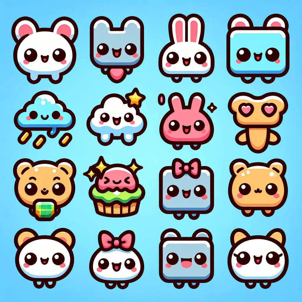 かわいいカラフルなキャラクターアイコン&ミニキャラクターのフリーイラスト