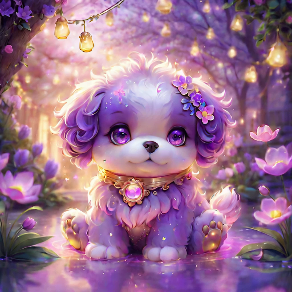 かわいい神秘的な小動物&紫ピンクの乙女メルヘンな子犬の美麗な無料リアルイラスト素材