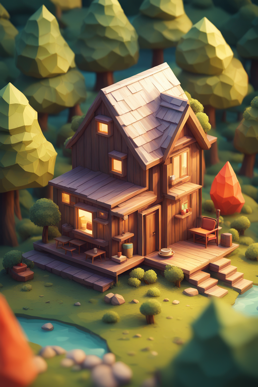 ミニチュア風のローポリゴン3Dの山小屋