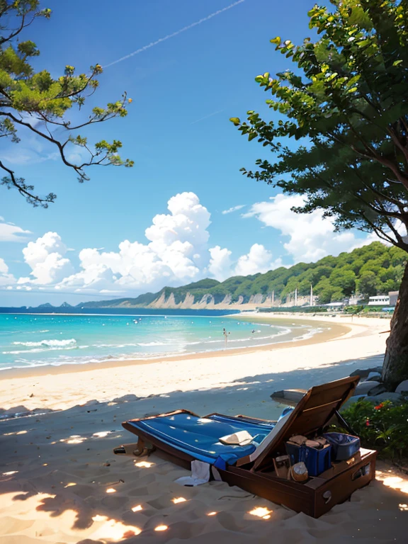 綺麗な夏の浜辺と美しい椅子の癒しの風景のスマホ壁紙素材