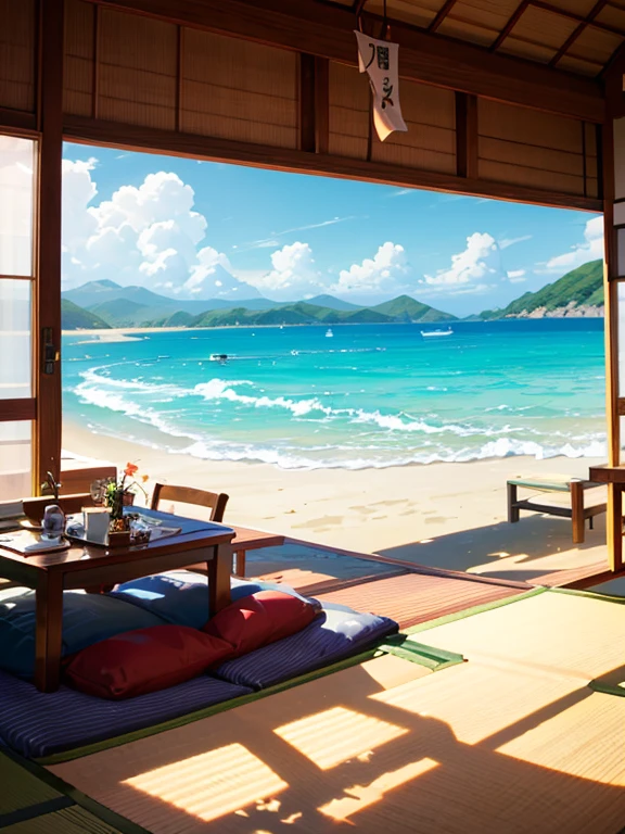 美しい夏の海と縁側の綺麗な日本の風景のスマホ壁紙素材