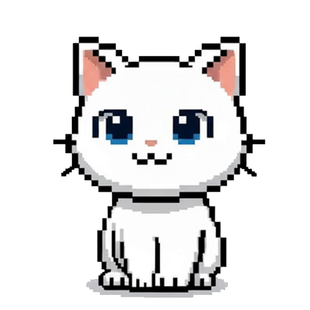 かわいい白猫のアイコンミニキャラピクセル画像素材
