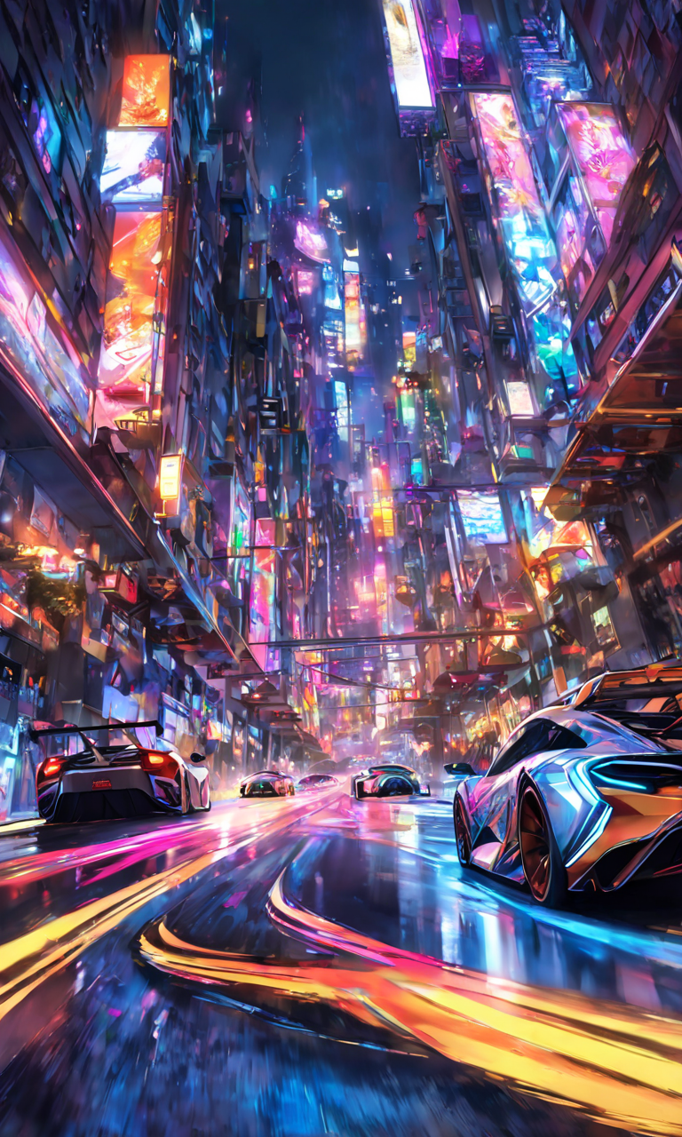 サイバーパンクな世界のスポーツカーのレースの無料画像イラスト素材_01