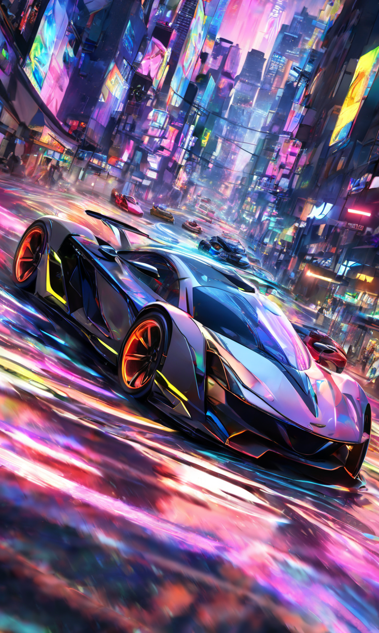 サイバーパンクな世界のスポーツカーのレースの無料画像イラスト素材_02