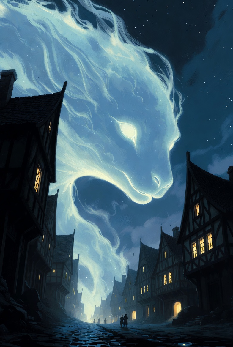 かわいい超巨大生物と少年の癒しの夜中の無料風景リアルイラスト_03