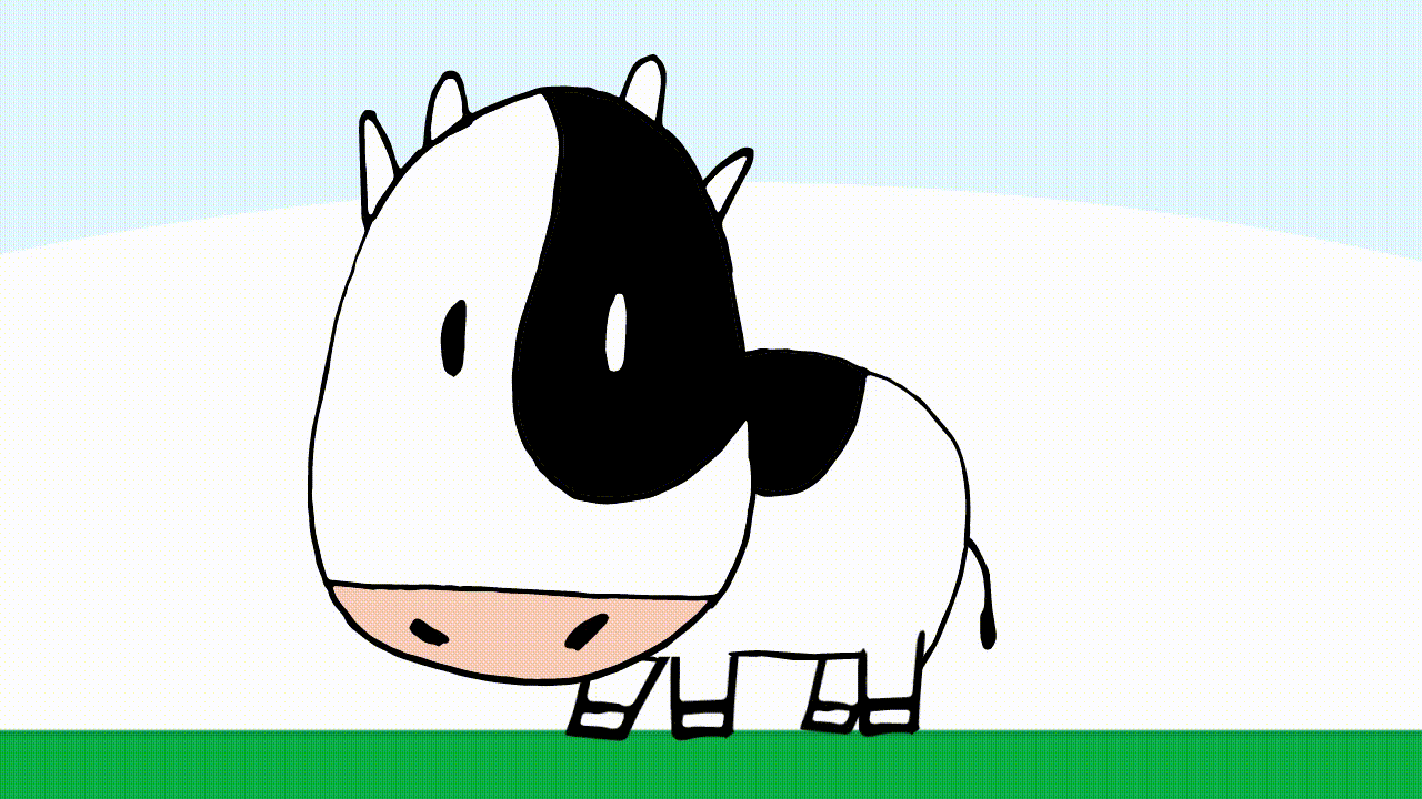 無料アニメーションgif素材 画像 ポップでかわいい牛が草を食べる Free Illustlation くりえいてぃぶ