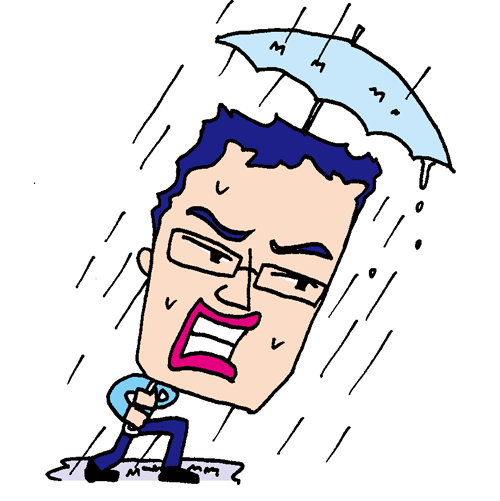 【無料イラスト素材】大雨の中でも傘をさして進むおじさん【台風にも負けない営業のサラリーマン】