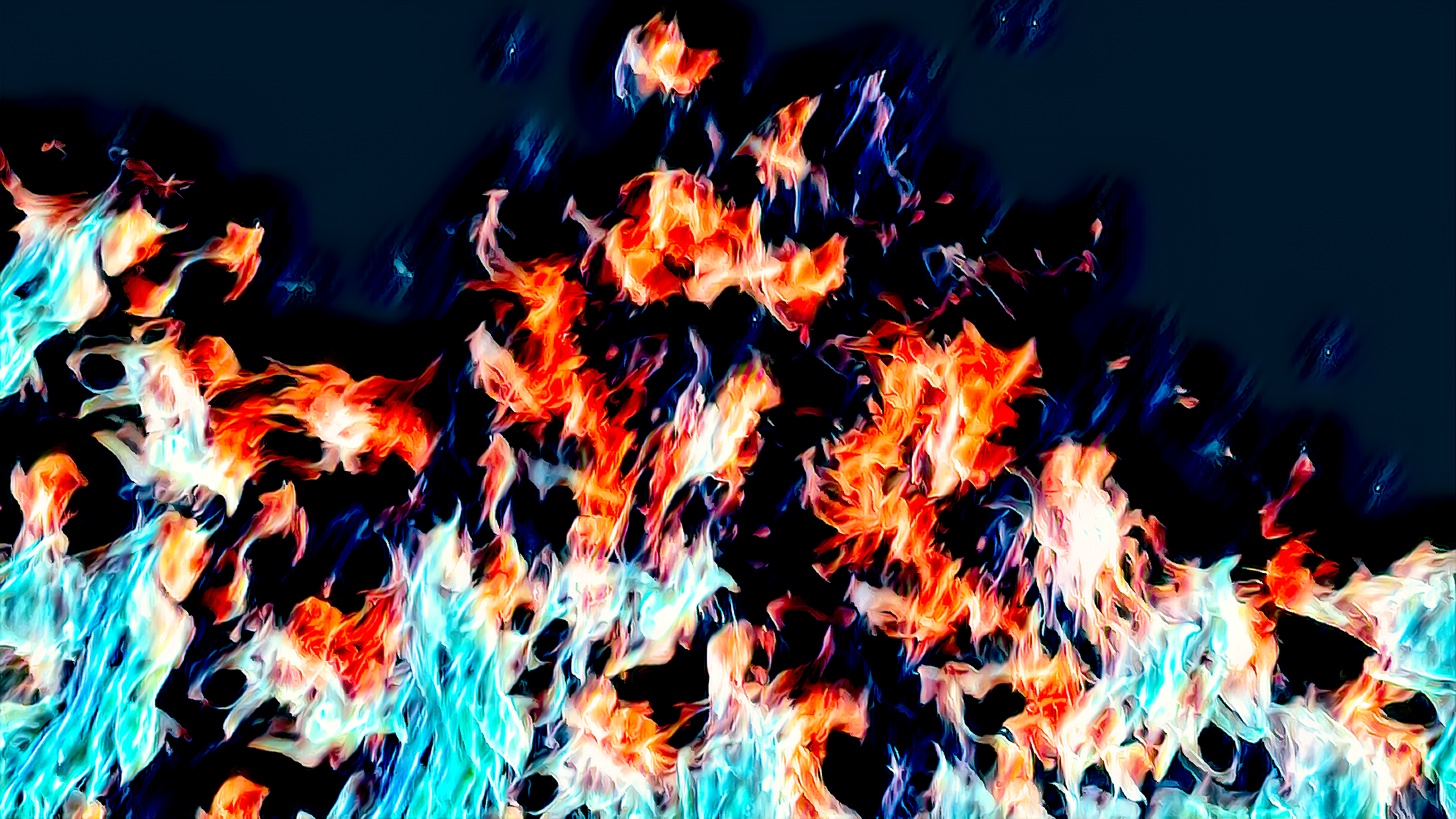 燃え上がるレインボーファイヤー＆暗闇の中の火-カラフル