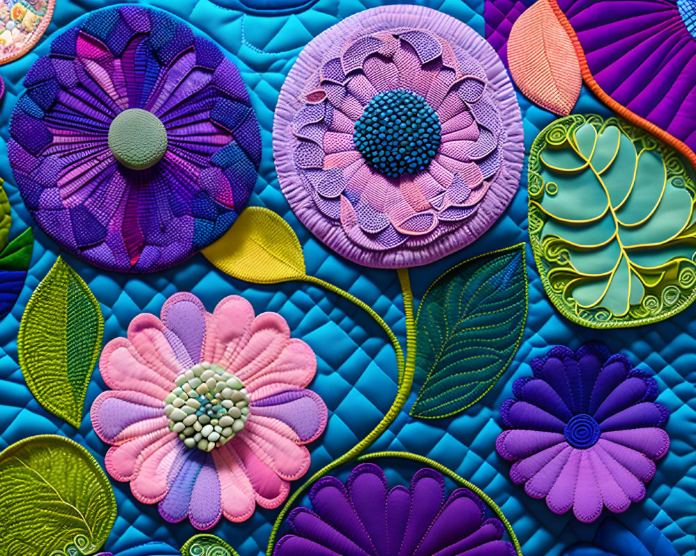 手縫いの花と植物のかわいいパッチワークのカラフル壁紙：カラフルな花