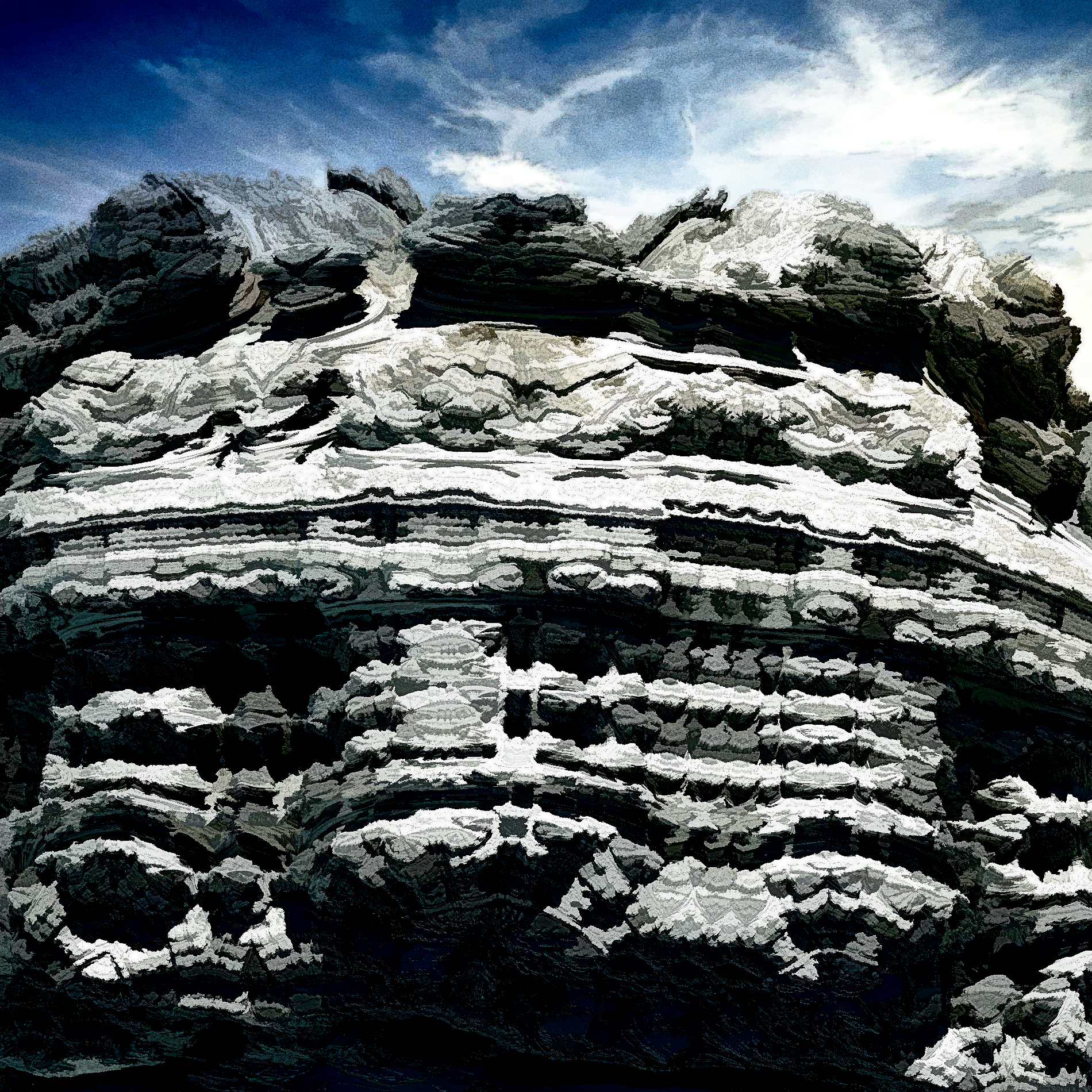 210930 絶壁冷たい岩肌冒険アドベンチャー風の山：油彩