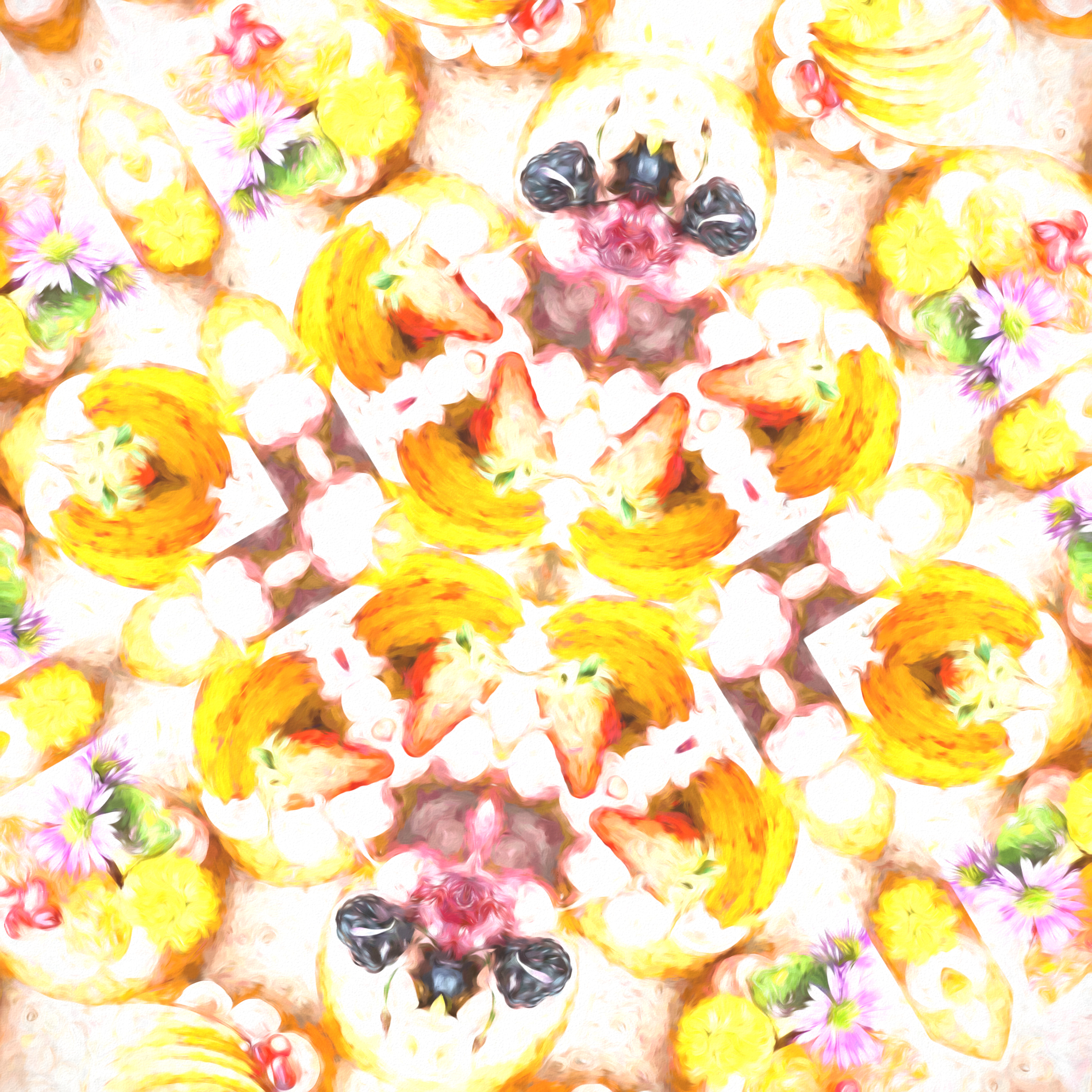 カラフルかわいい&フルーツタルトのパターン壁紙：水彩