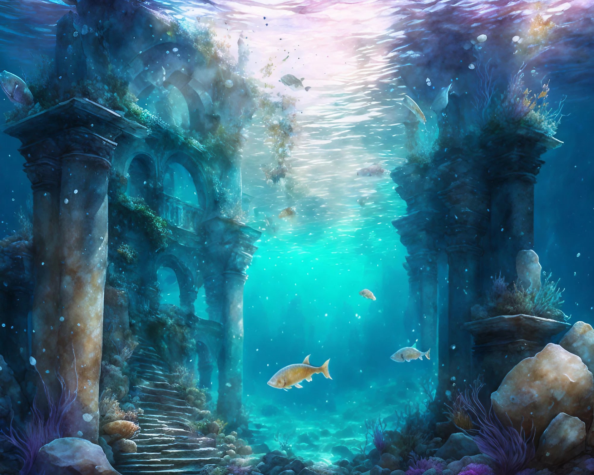 海底のファンタジーなお城＆幻想的な海の中と美しい空
