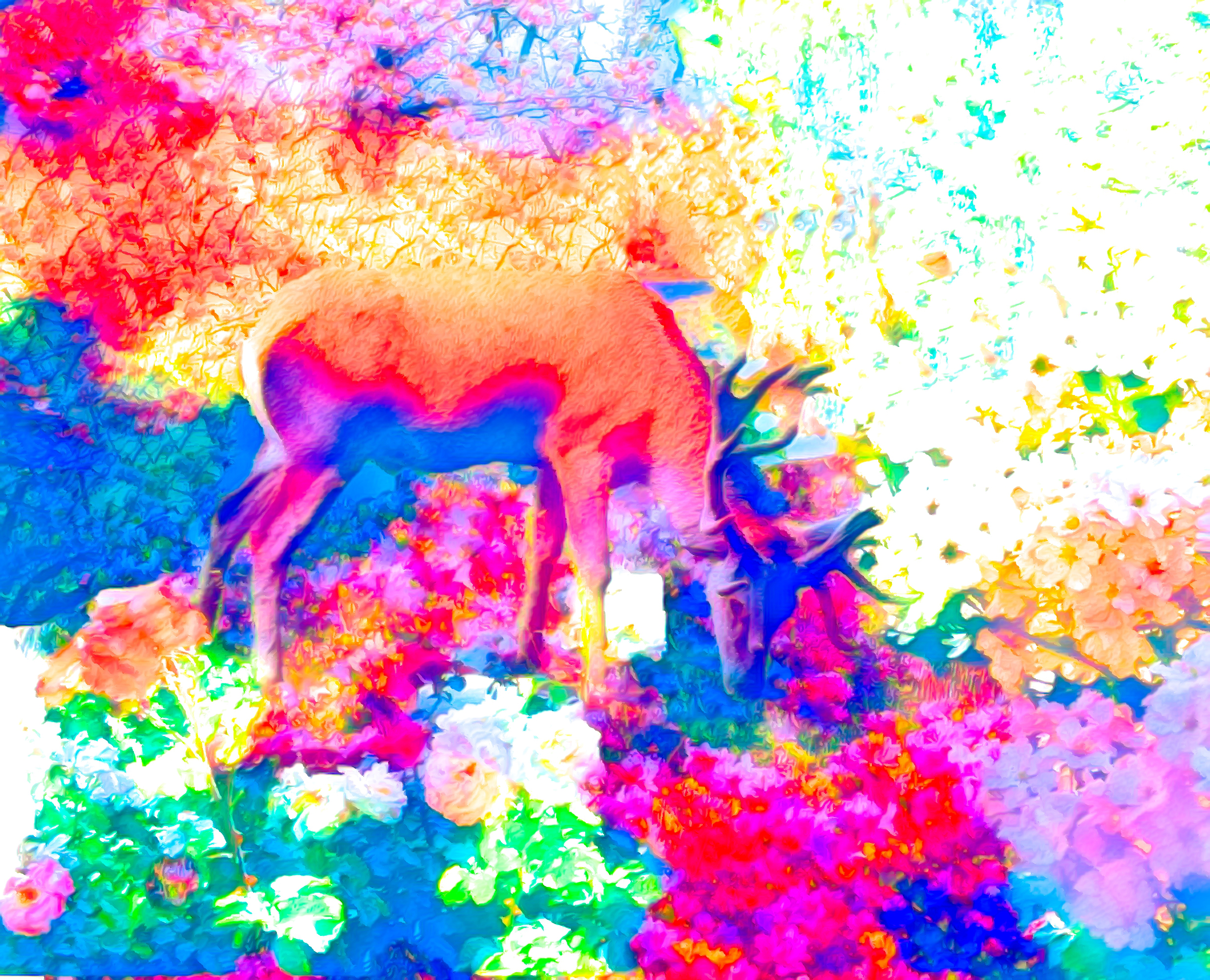 無料壁紙 背景画像 お花畑と鹿のカラフルでリアルな風景 Free Illustlation くりえいてぃぶ