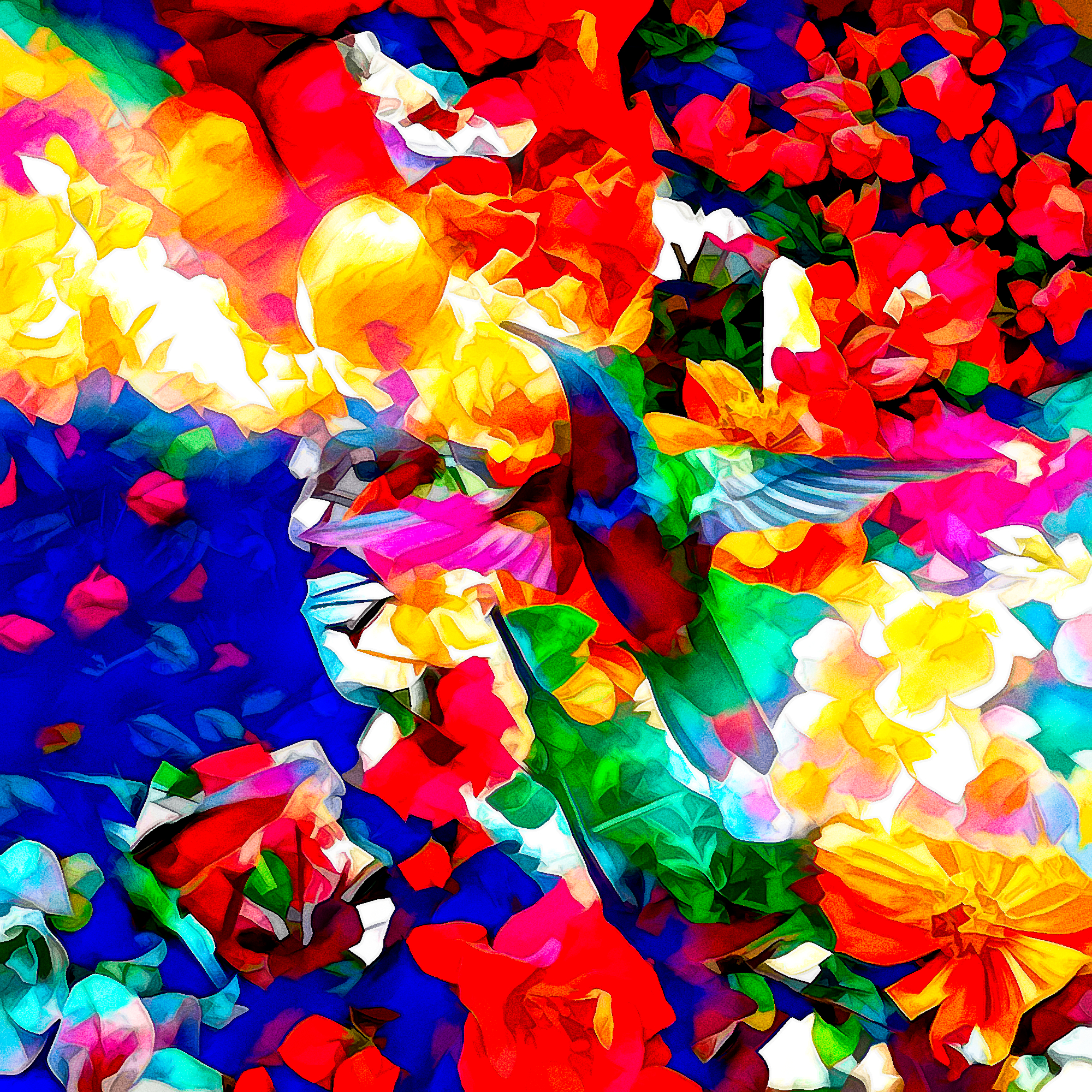 無料壁紙 背景画像 小鳥と花畑のかわいいカラフルモザイク Free Illustlation くりえいてぃぶ