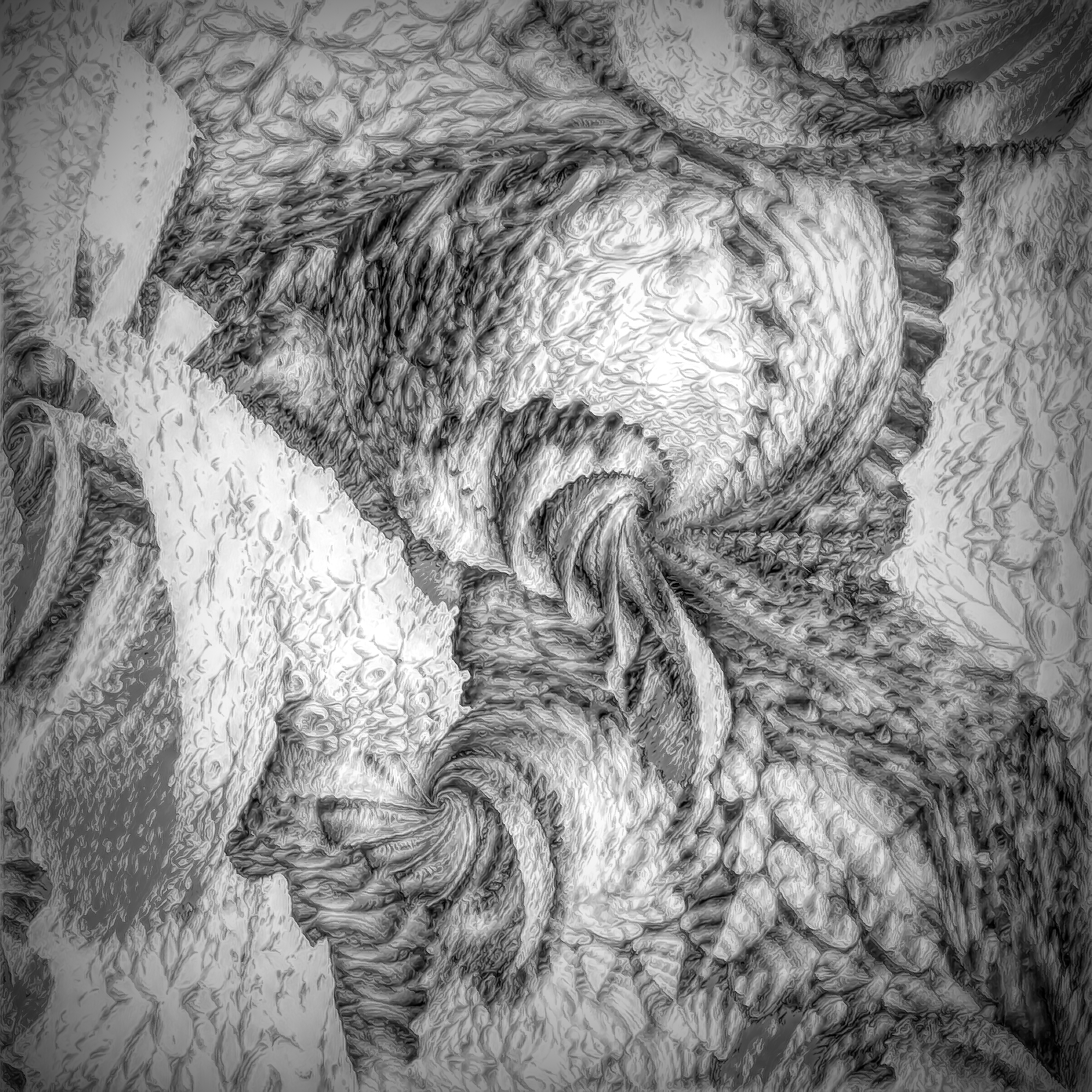 カラフル羽毛と光が差し込むエレガント彫刻：ダイナミックモノクロ
