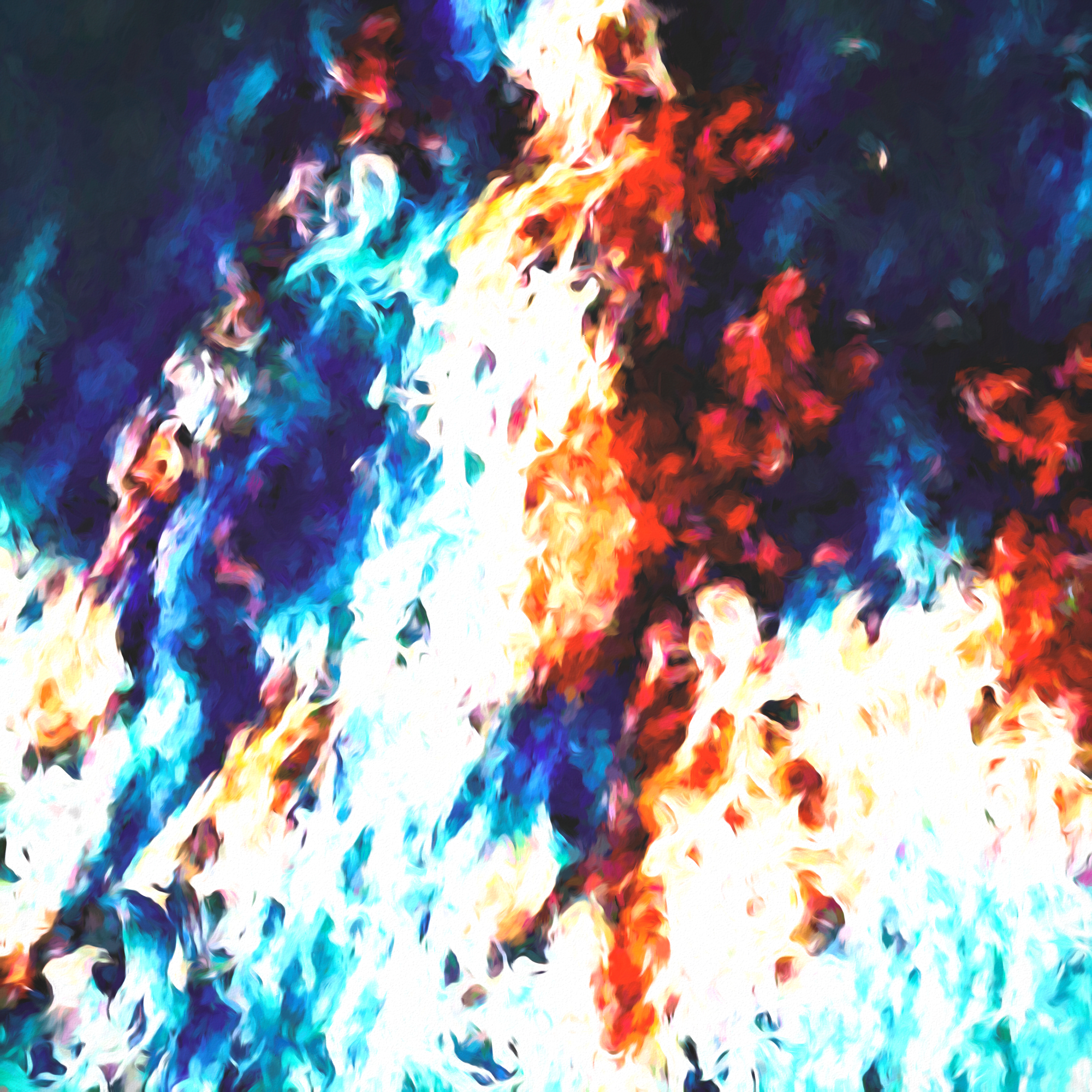 ネオンカラフルファイヤー＆燃え上がる炎：水彩