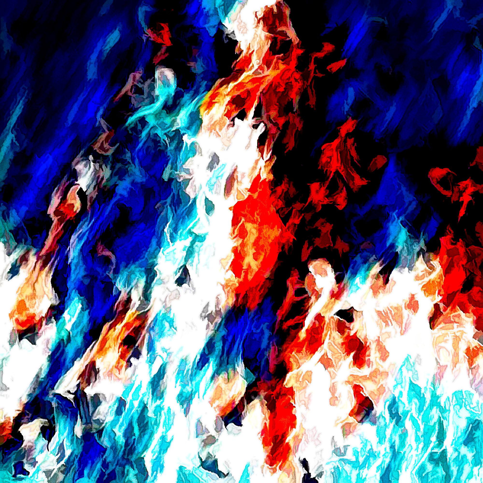 ネオンカラフルファイヤー＆燃え上がる炎：油絵
