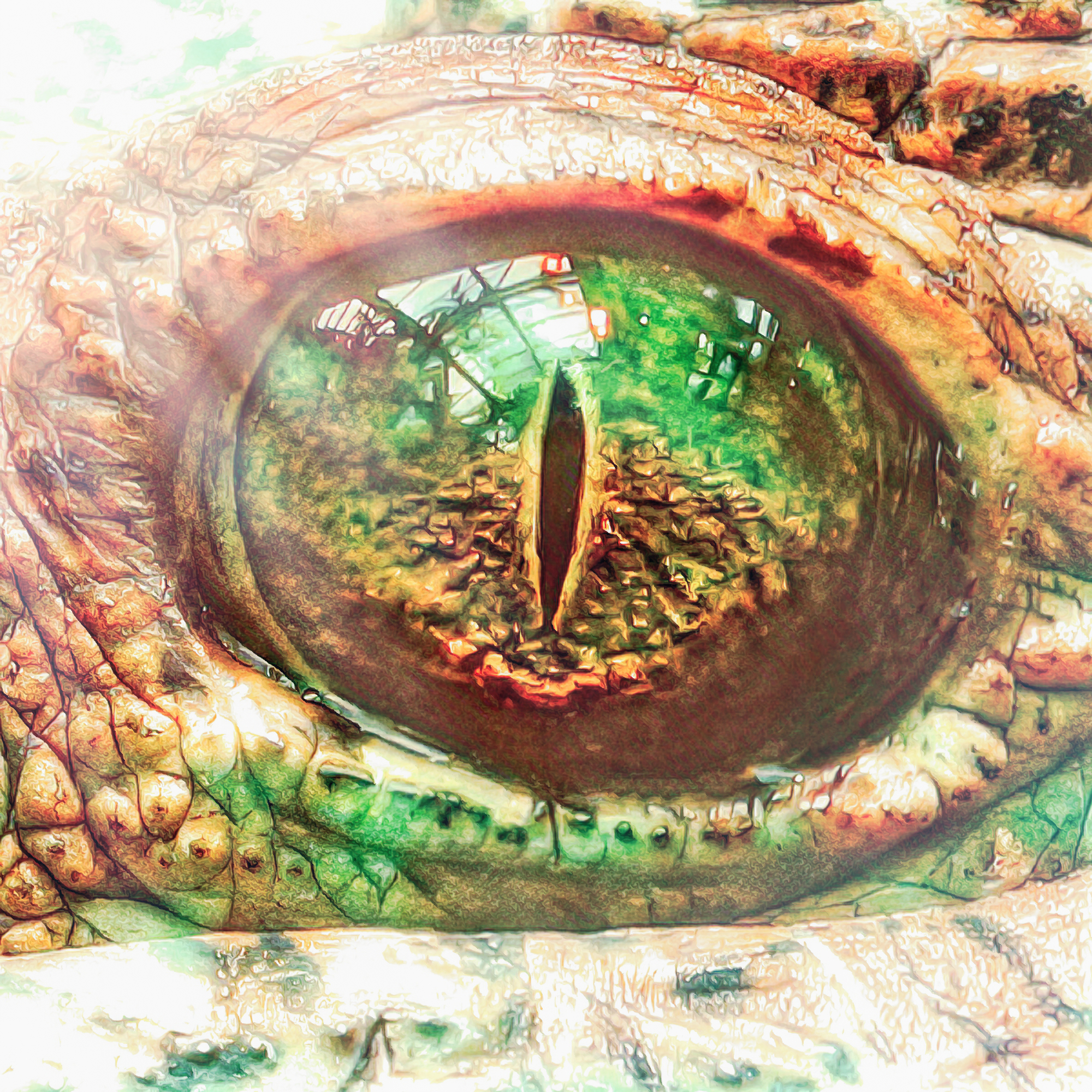 ワニ＆どうもうな爬虫類の目と鋭い瞳：光